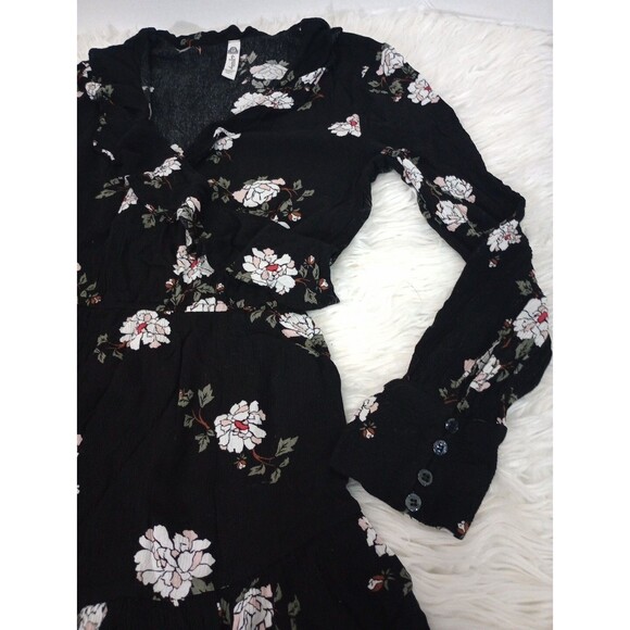 Womens Dress Size L American Rag Black Ruffled Floral-Print Peasant - Picture 4 of 11